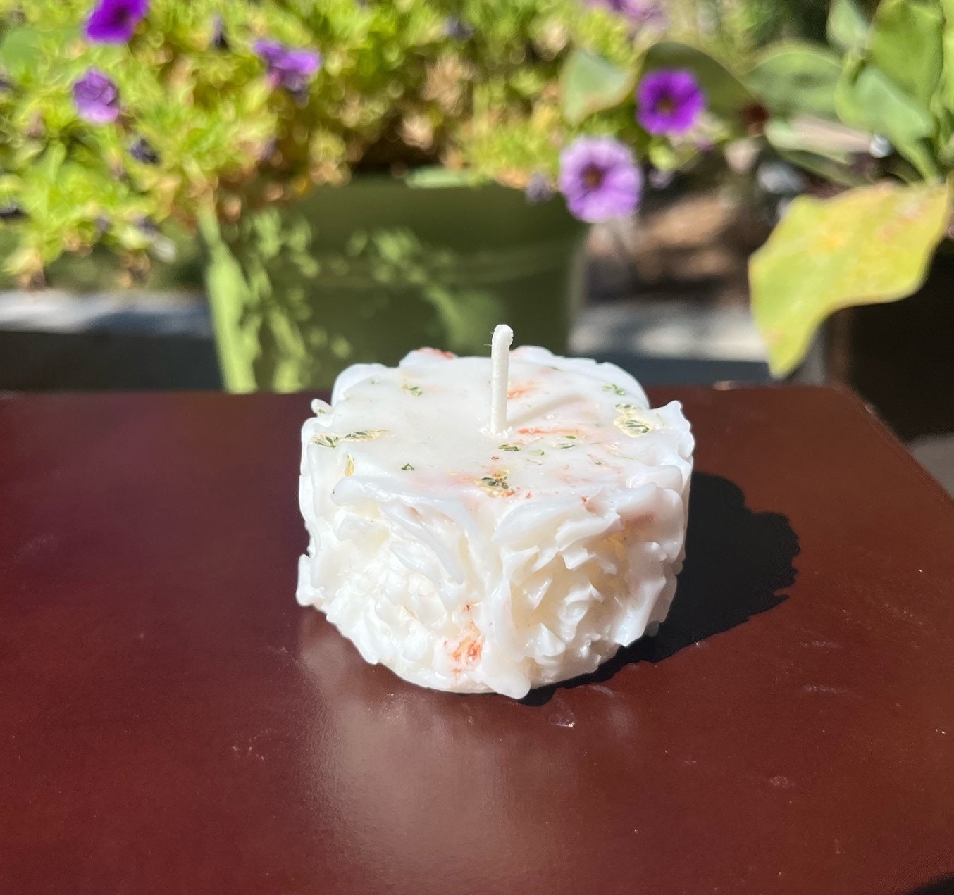 Votive Sculpted Rose Soy Candle with Dried Flowers