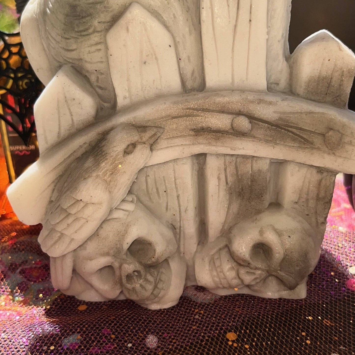 6.5" Cute Halloween Candle with Cat and Skulls