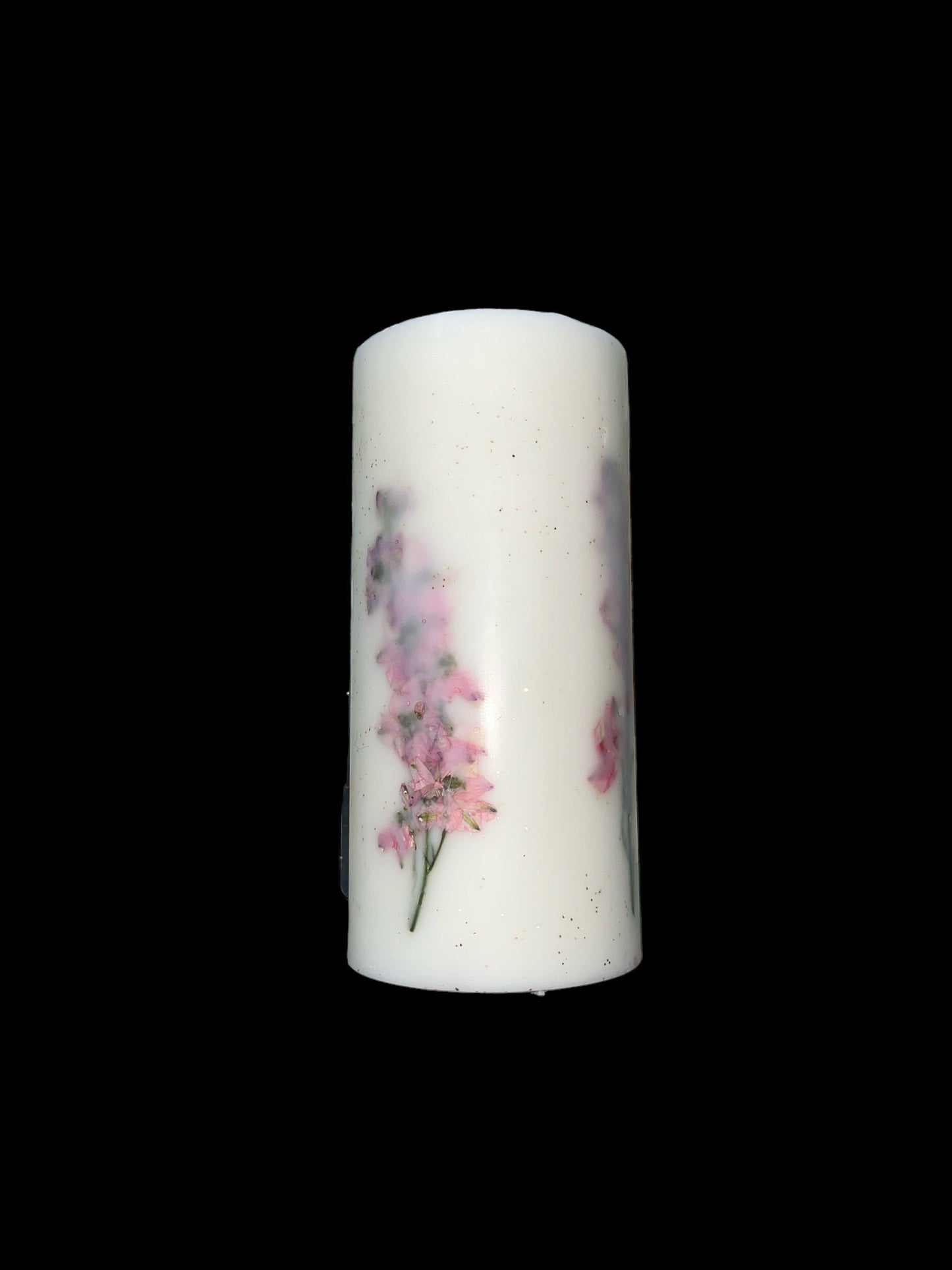 Pink Larkspur on Stem Hand Pressed Botanical Pillar Candle