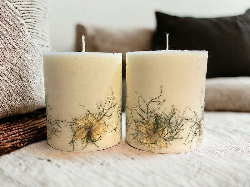 Beige Nigella Botanical Candle
