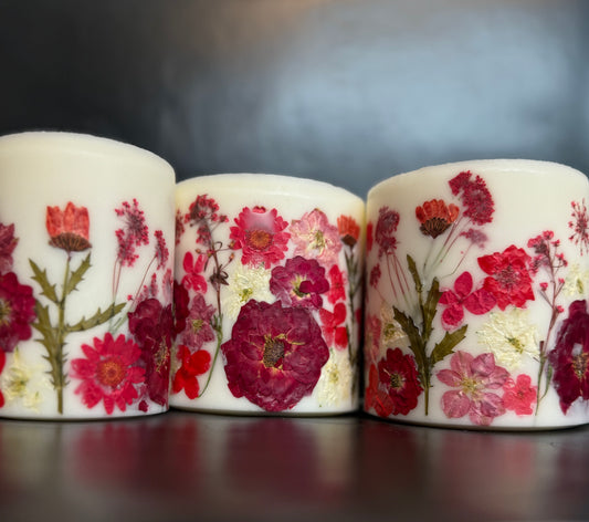 Set of Beautiful Hand Pressed Botanical Pillar Candles