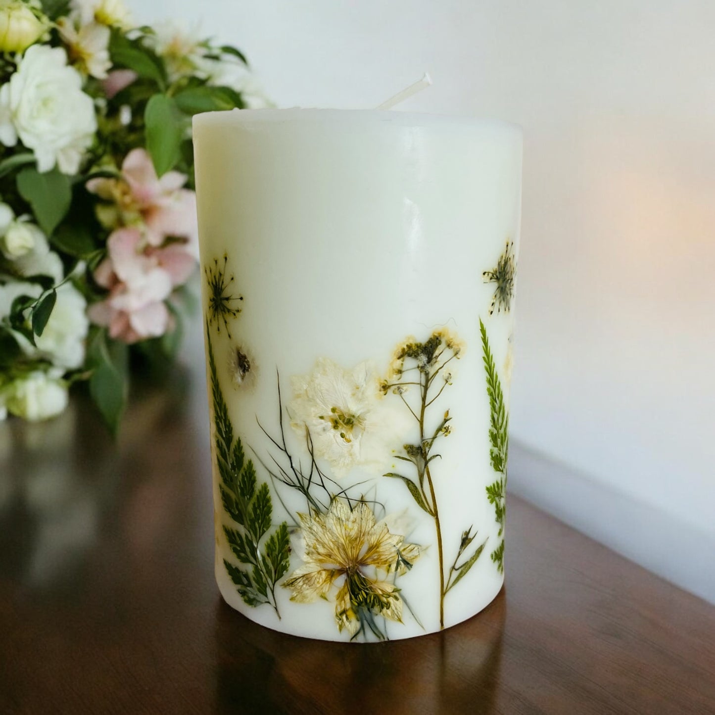 6.5" Hand Pressed Botanical Flower Candle