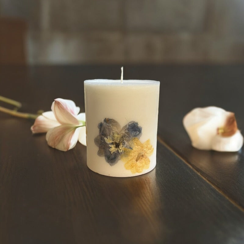 Blue Cherry Blossom Pressed Flower Botanical Candle