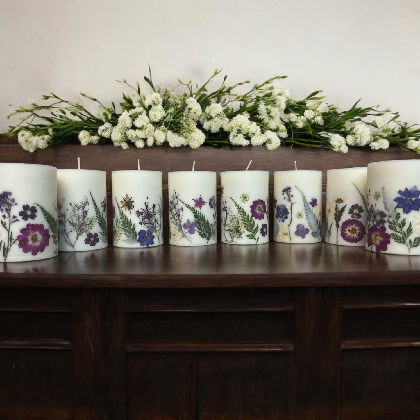 4.5" Hand Pressed Dried Flower Botanical Candle