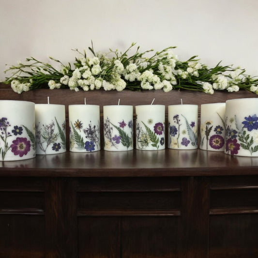 4.5" Hand Pressed Dried Flower Botanical Candle