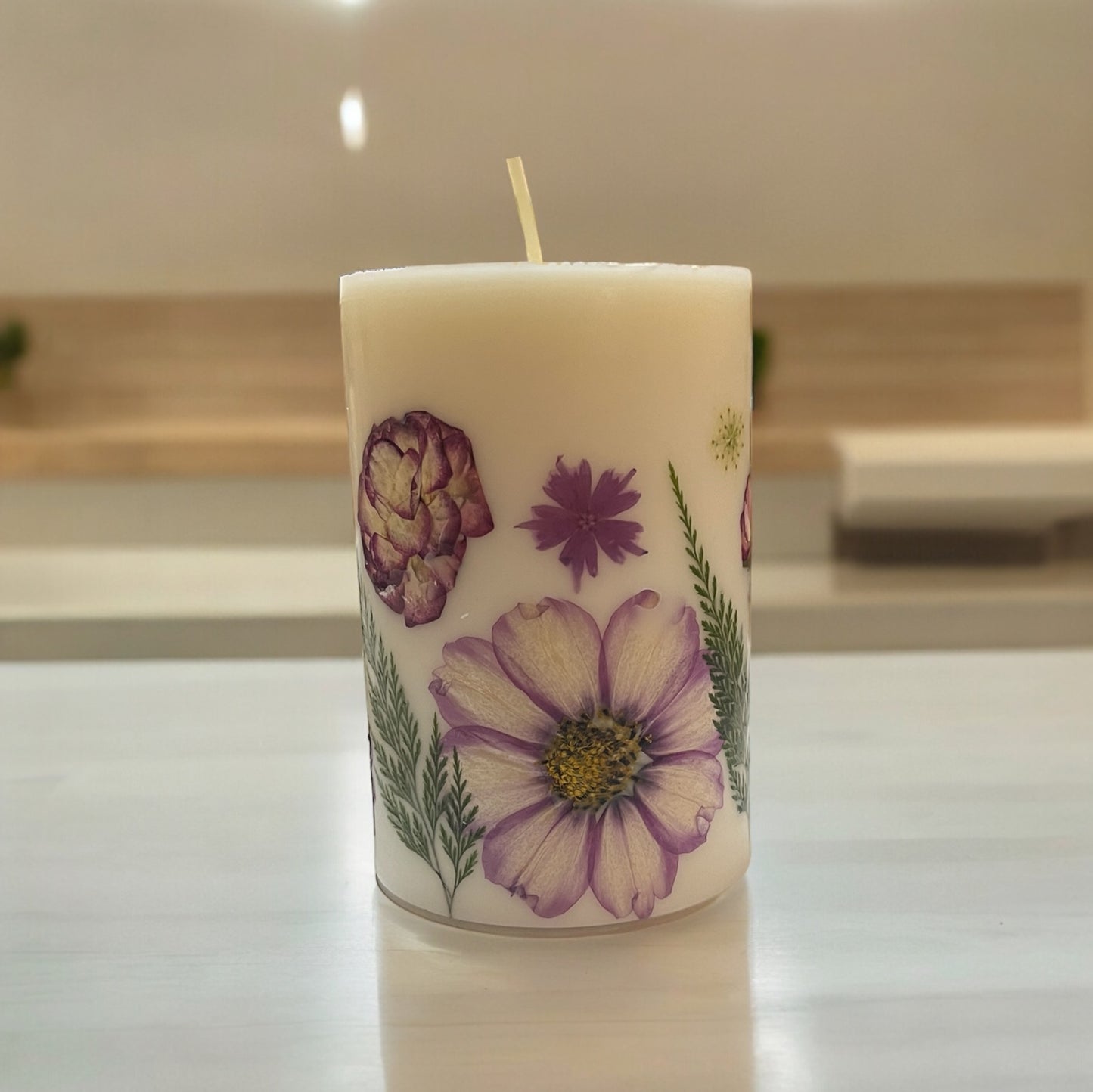4.5" Hand Pressed Dried Flower Botanical Candle