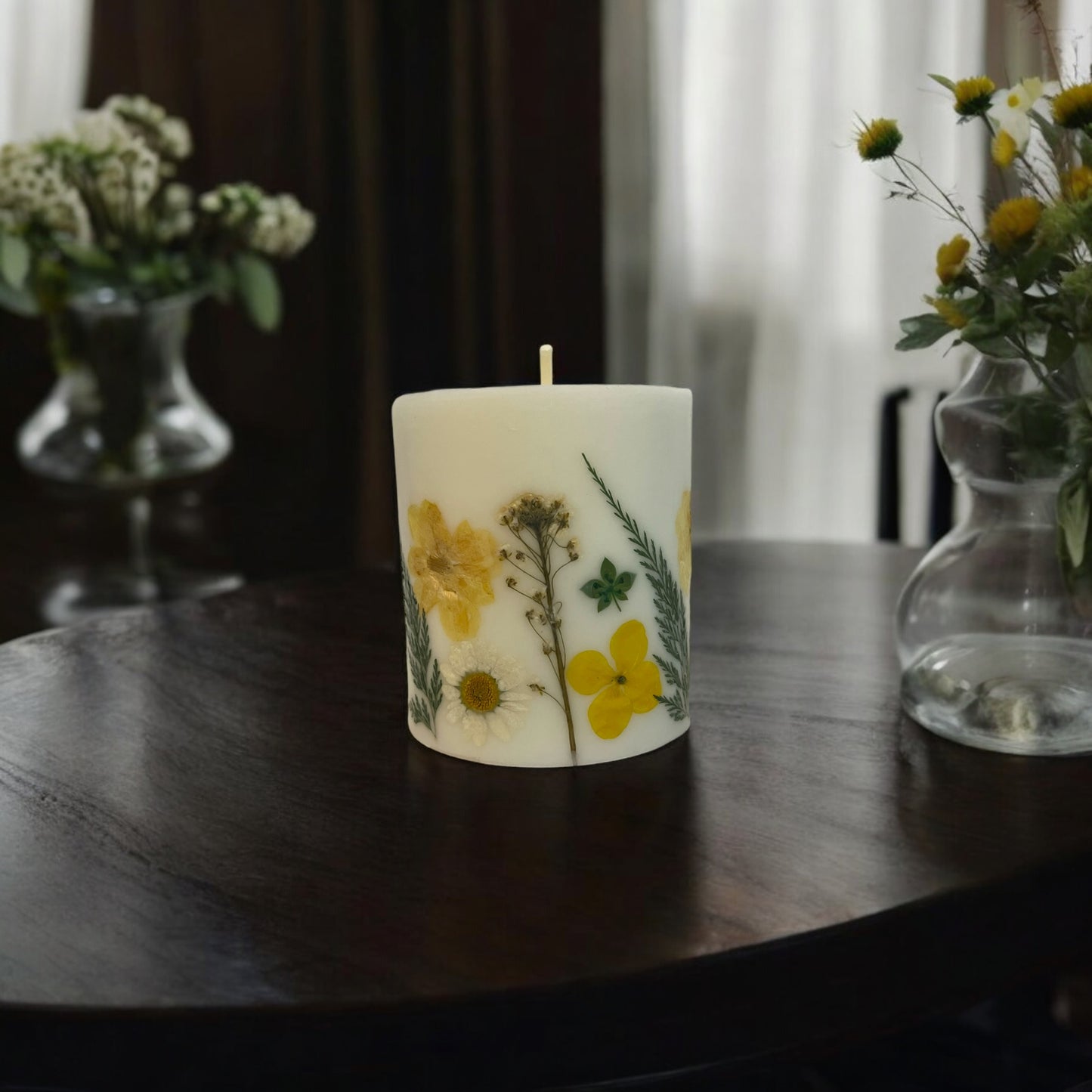4.5" Hand Pressed Dried Flower Botanical Candle