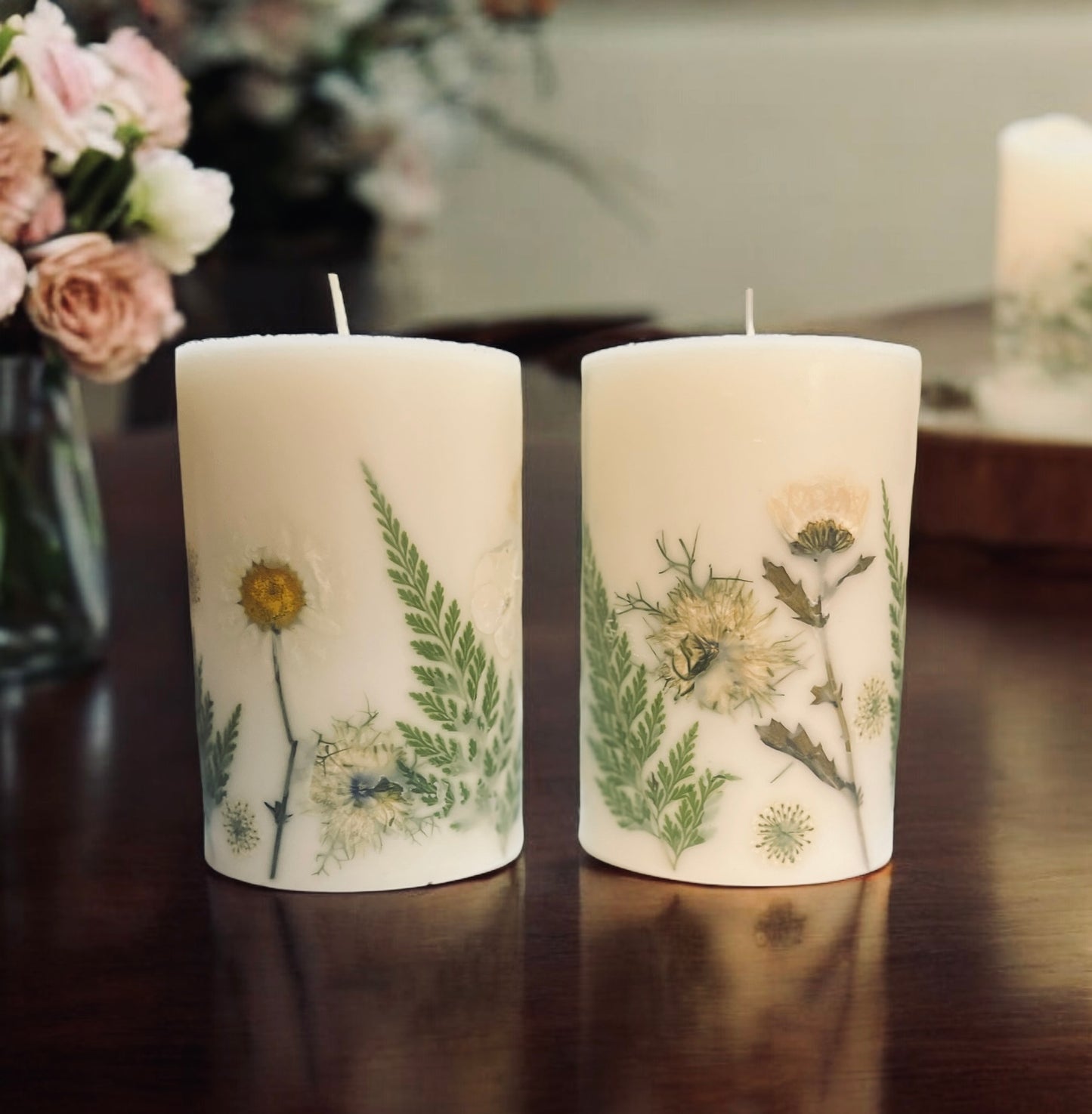 3.5" Hand Pressed Botanical Pillar Candle