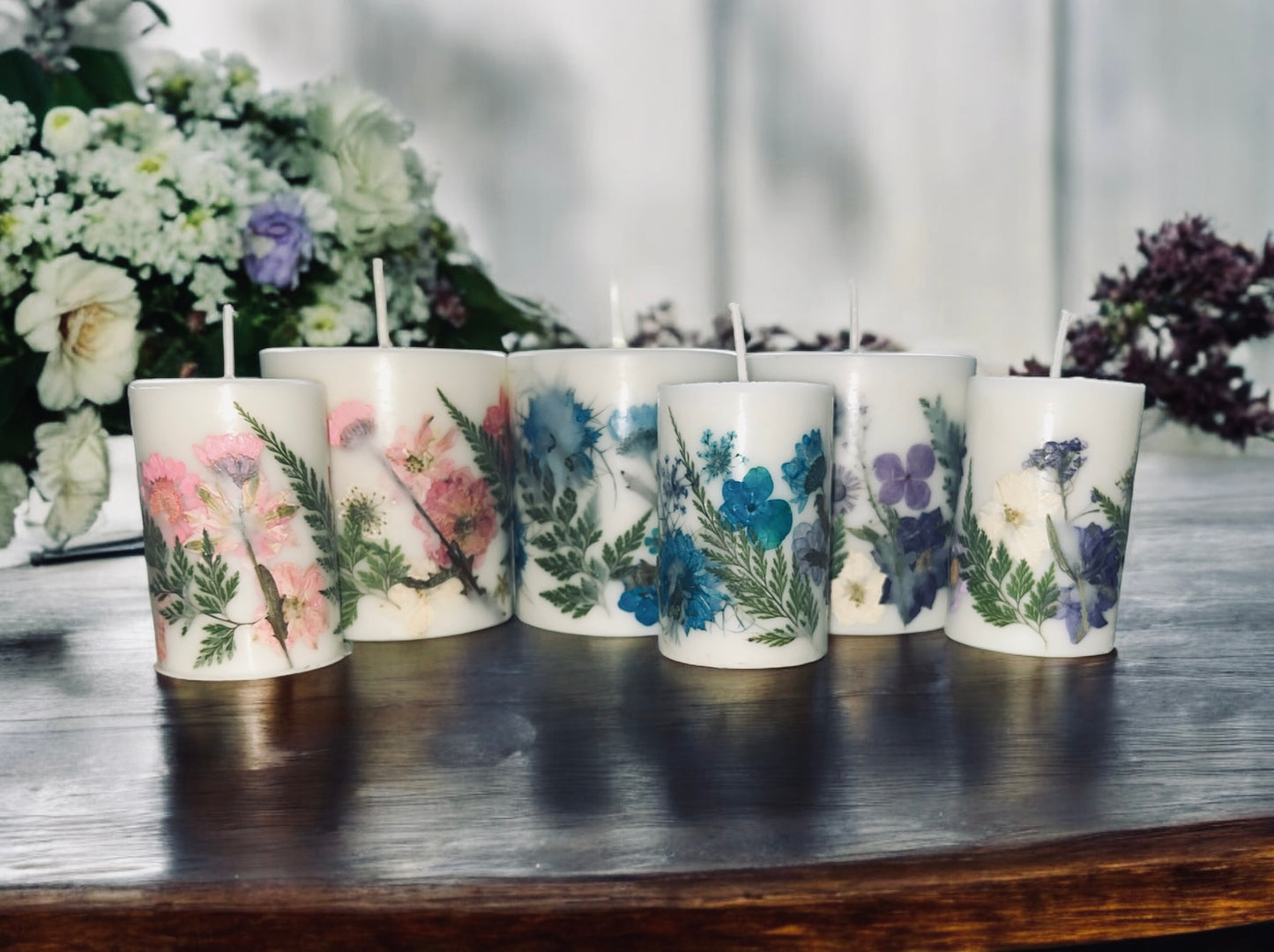 3.5" Hand Pressed Botanical Pillar Candle