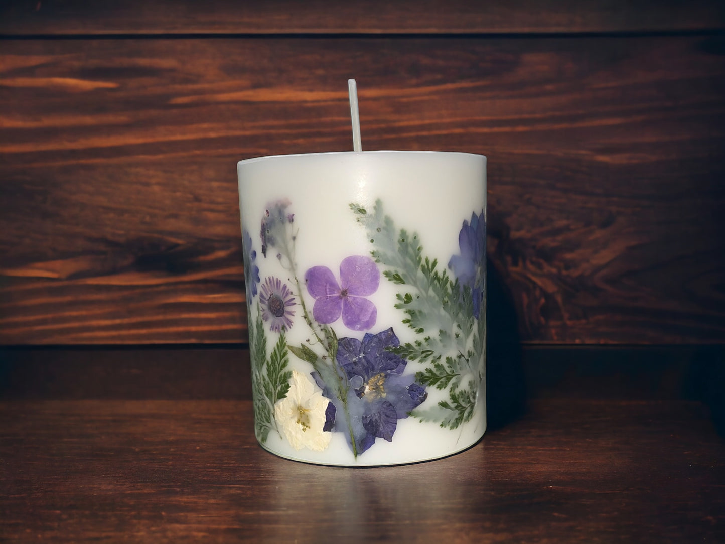 4.5" Hand Pressed Dried Flower Botanical Candle