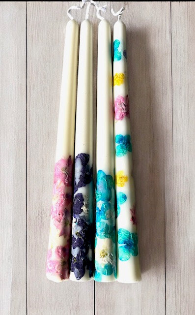 12 Inch Tapered Pressed Flower Botanical Candle Sticks