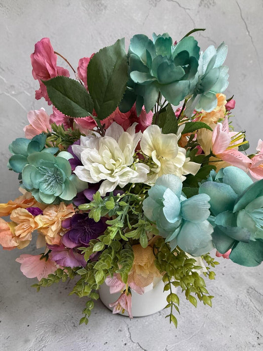 Artificial Mixed Flower Bouquet in White Vase
