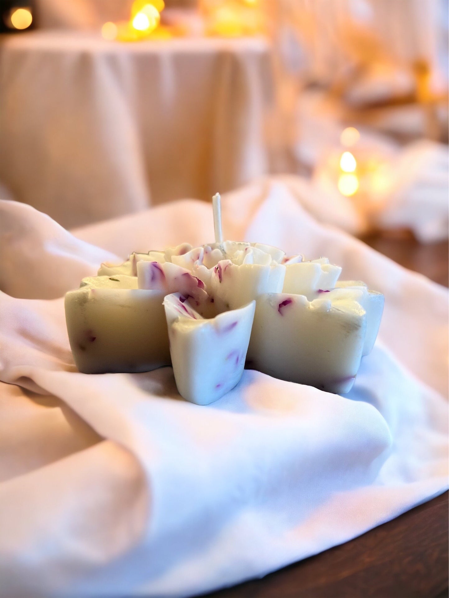 Dahlia Flower Soy Candles with Dried Flowers: Wedding Favors, Set of 20.