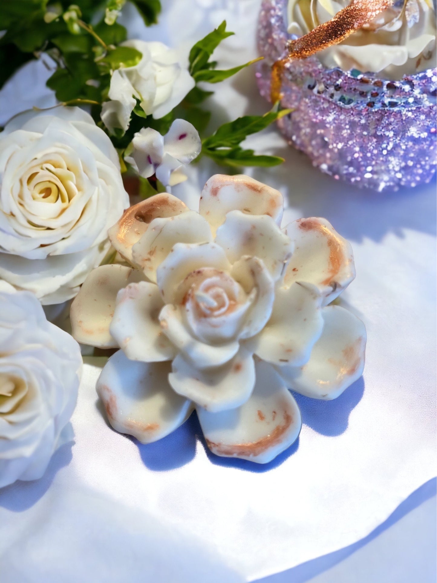 Extra Large (4") Peony Rose Soy Candle w Dried Flowers