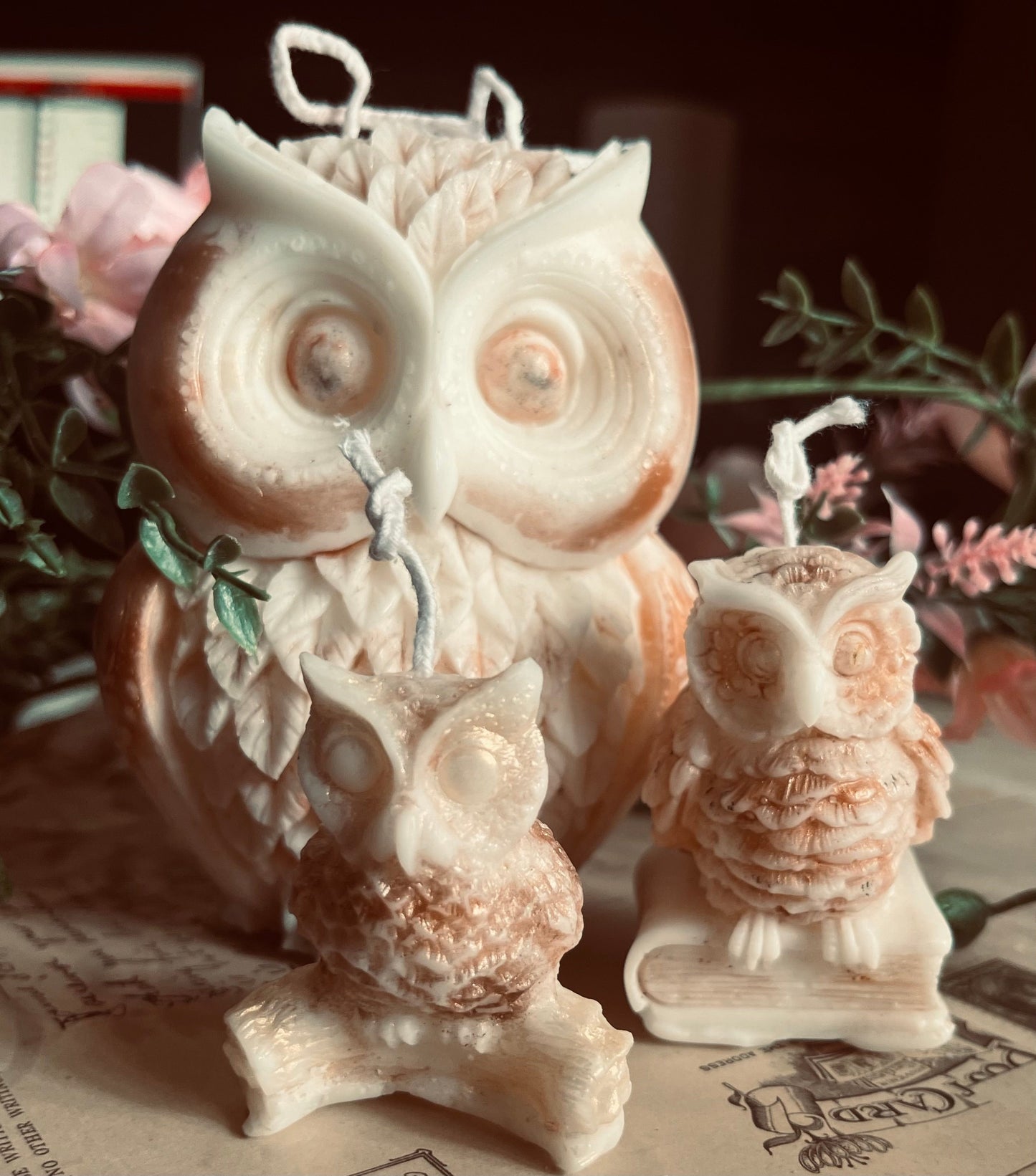 Rustic Owl Pillar Candle: 5" Decorative Animal Lover Gift.