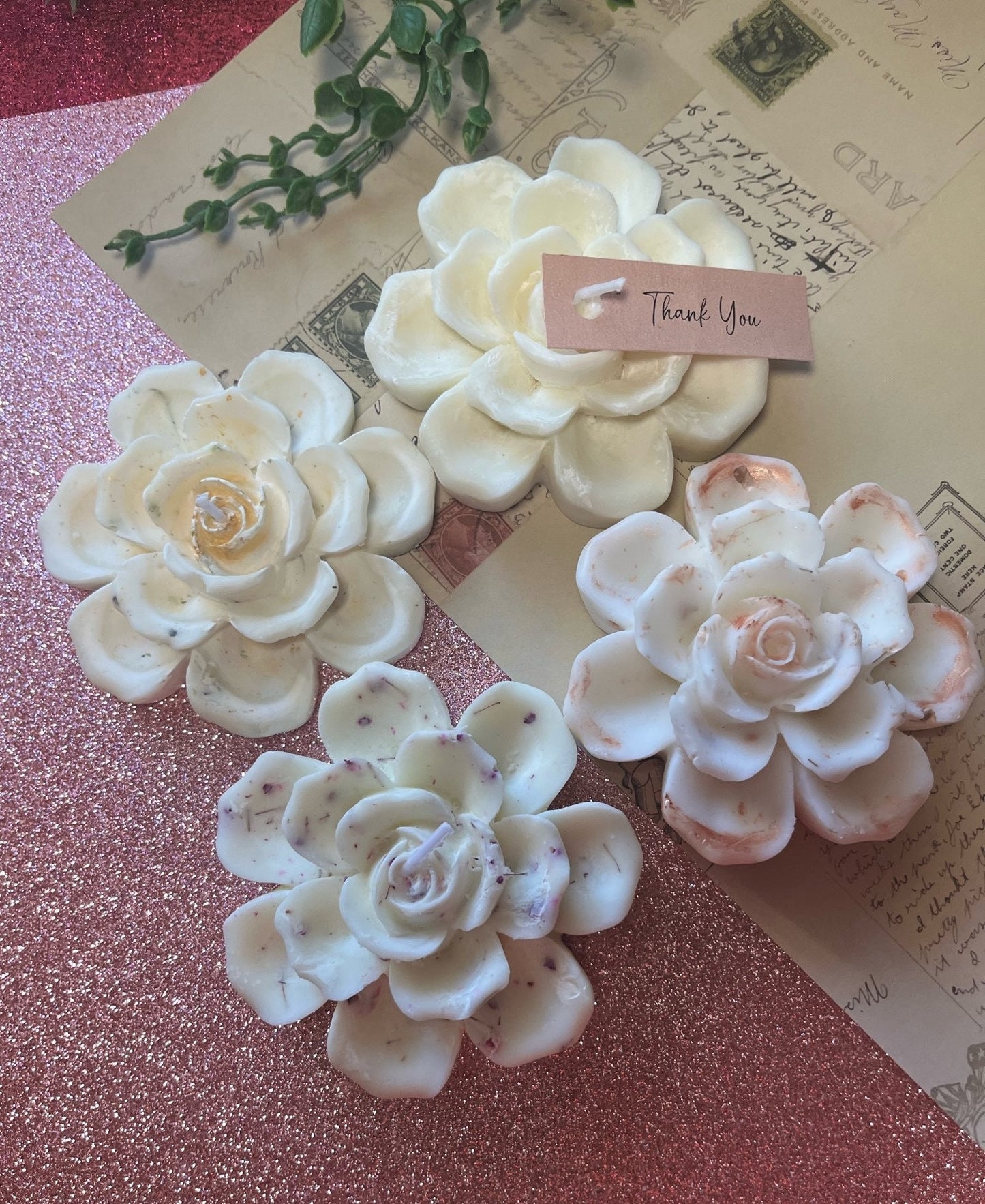 Extra Large (4") Peony Rose Soy Candle w Dried Flowers