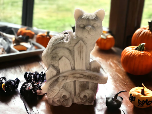 6.5" Large Halloween Candle with Cat and Skulls. Halloween spooky gift.