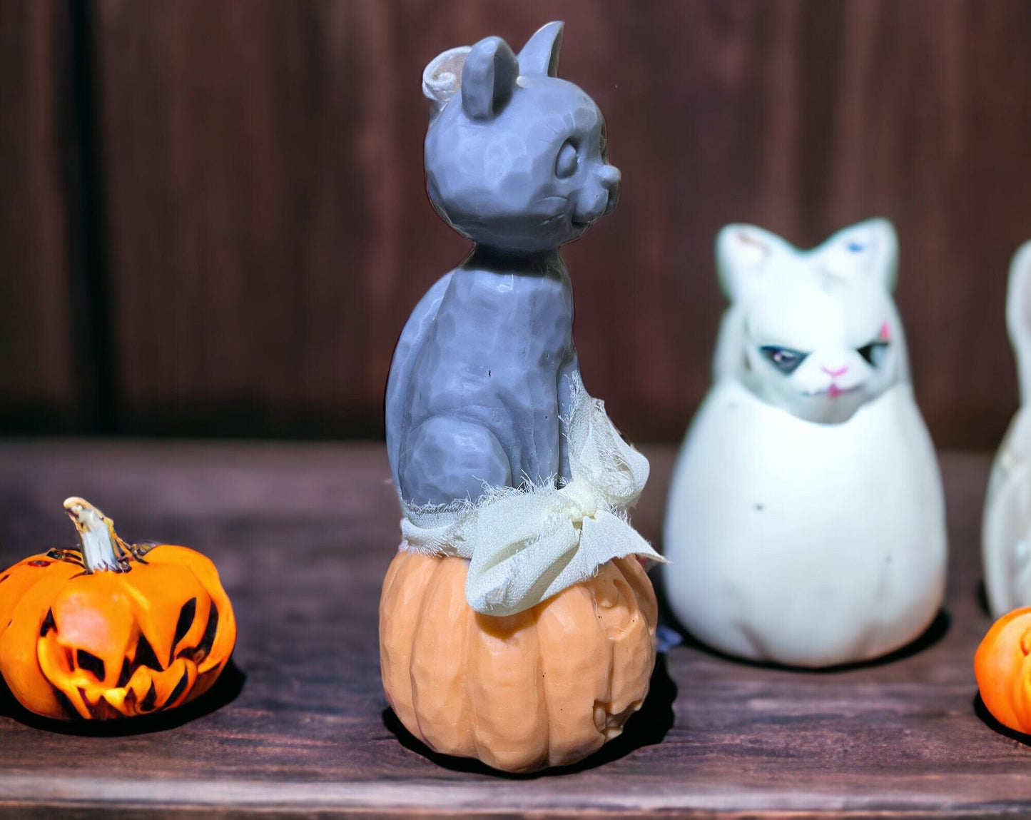 8” Cat on Pumpkin Halloween Decorative Candle