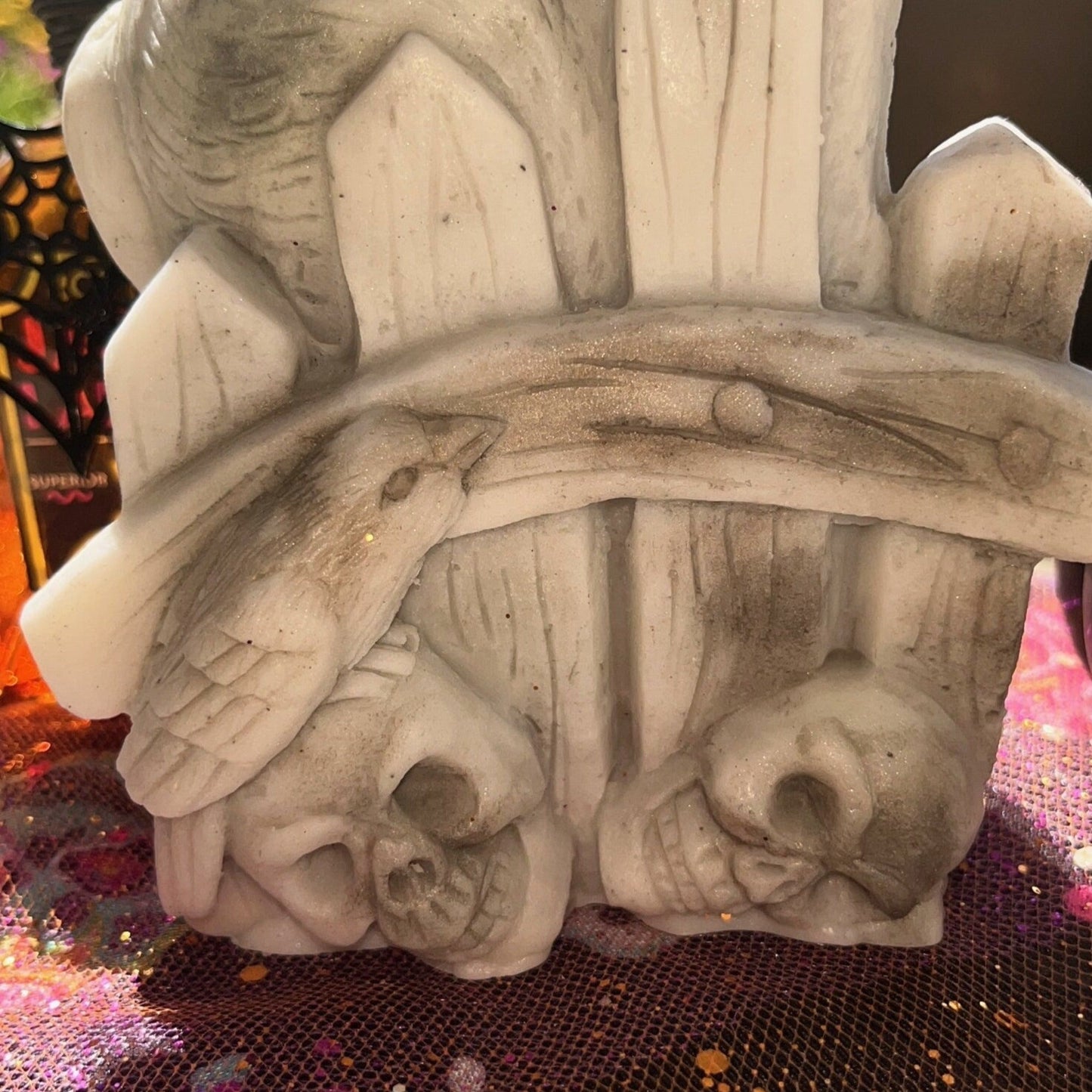 6.5" Cute Halloween Candle with Cat and Skulls