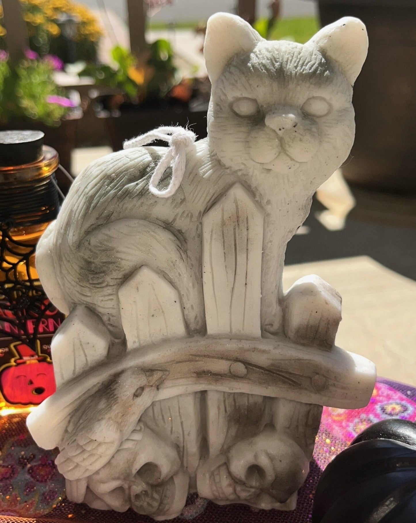 6.5" Cute Halloween Candle with Cat and Skulls