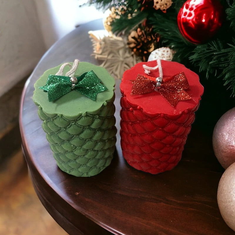 Christmas Leather Candle Set in Red and Green