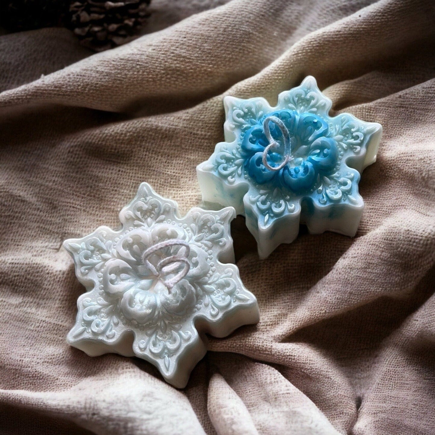 3” Snowflake Pillar Candle with Mica