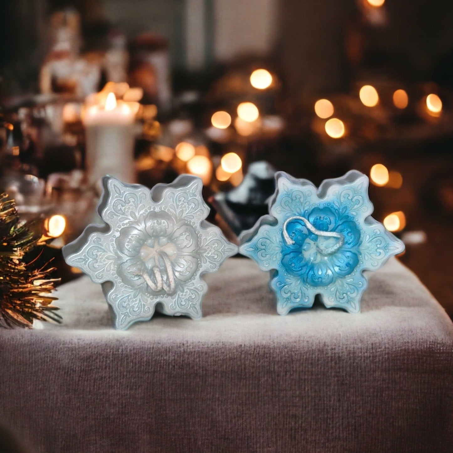 3” Snowflake Pillar Candle with Mica