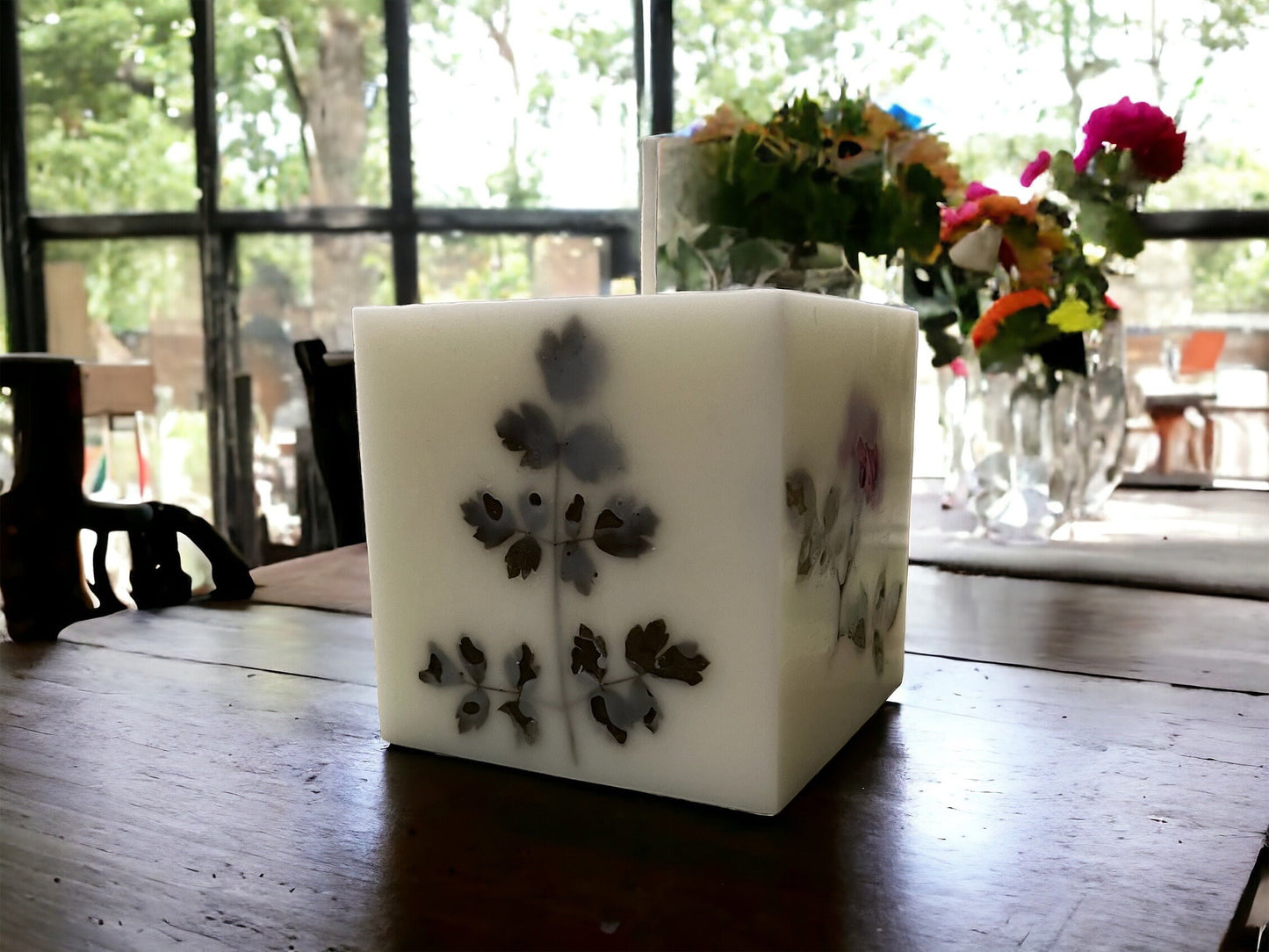 Pressed Rose Flower Candle: 3" Botanical Pillar Candle, Soy & Paraffin Wax.