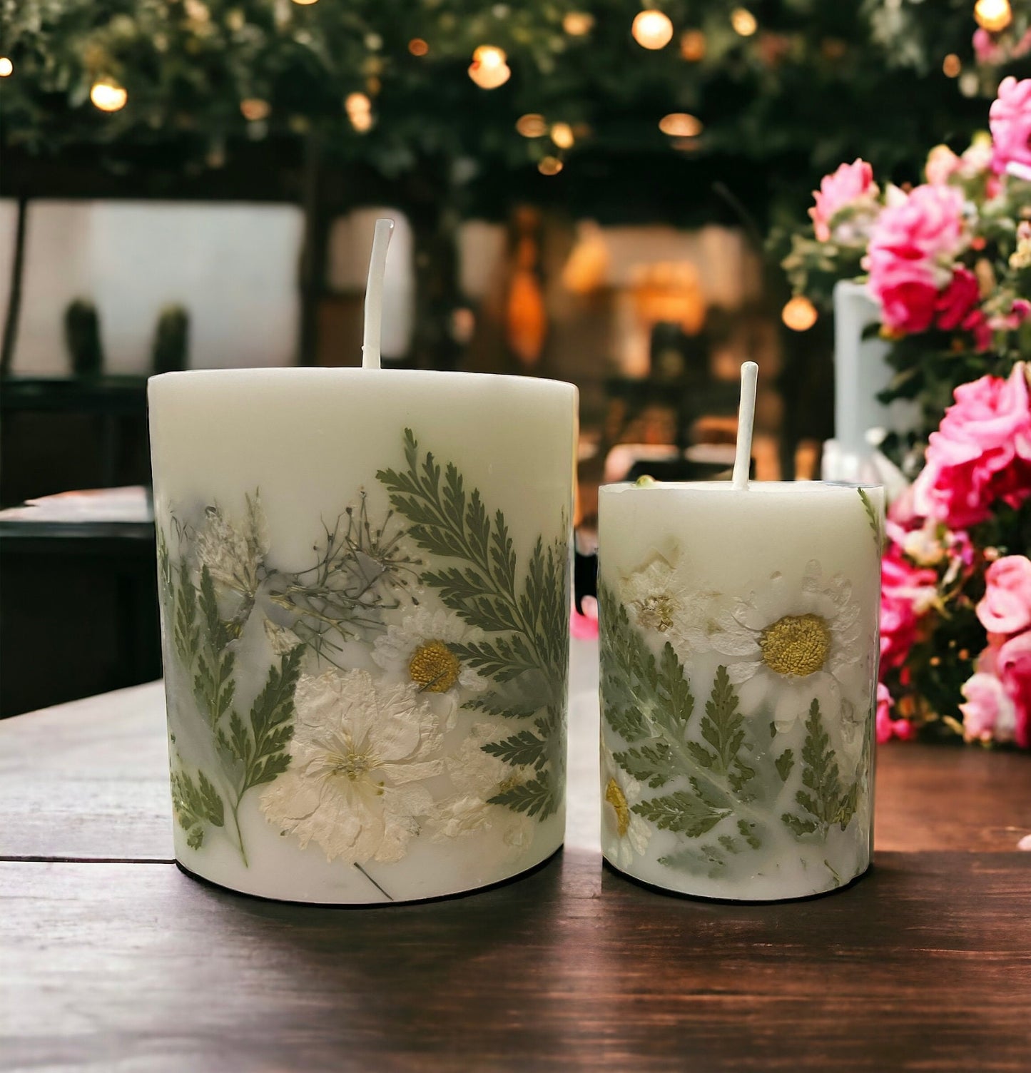 Hand Pressed 2"x3" Botanical Pillar Candle: Handmade Decorative Botanical Pillar Candles with Real  Flowers. Candle w Dried Flowers, Custom