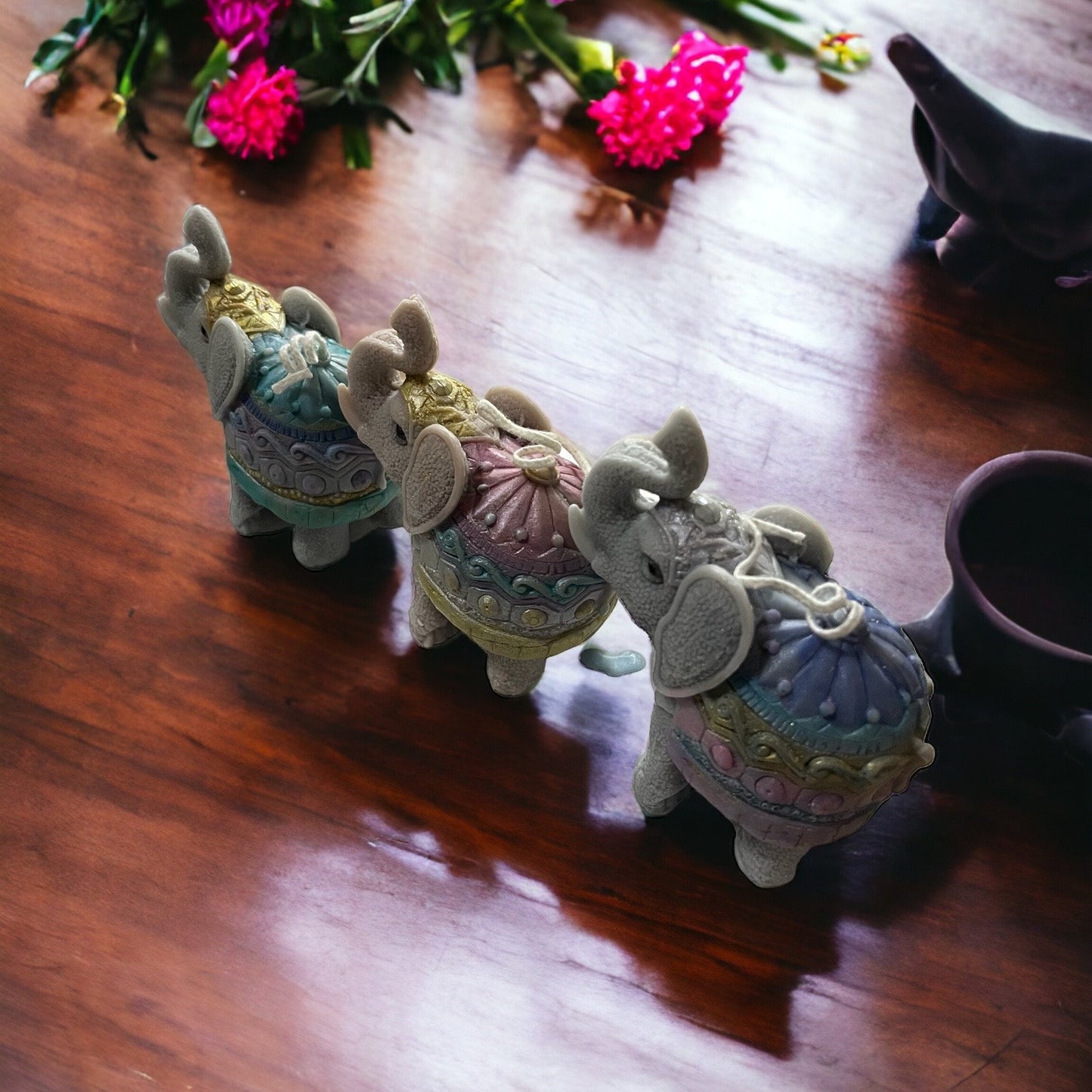 Handmade Elephant Soy Candle: Pink, Purple, Grey - Safari Animal Decor.