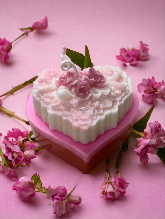 8 oz Flower Cake Pillar Candle with Lace and Roses Valentine’s GiftGifts under 25, Mother's Day gift, Birthday, Anniversary or Housewarming.