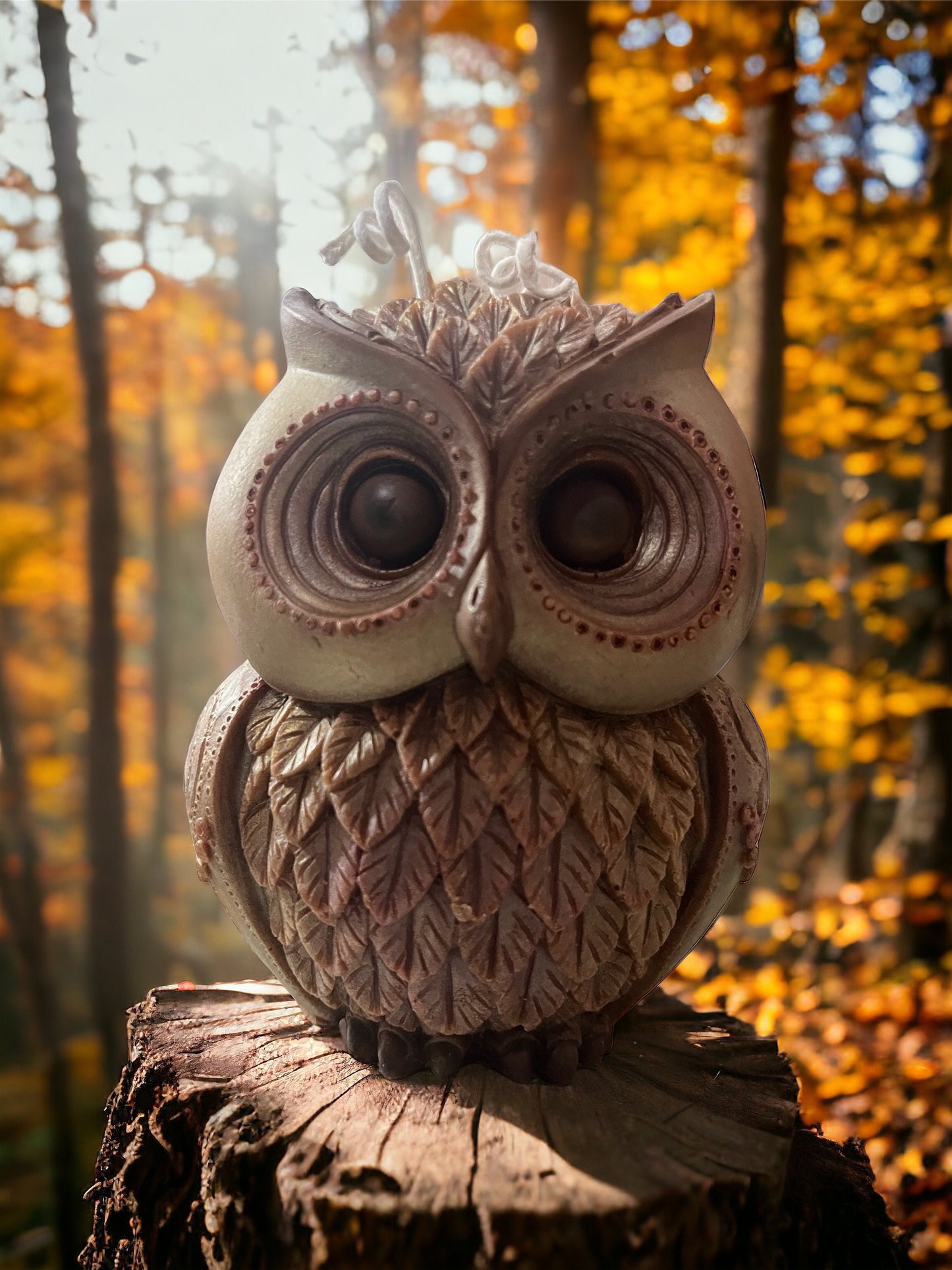 Rustic Owl Pillar Candle: 5" Decorative Animal Lover Gift.