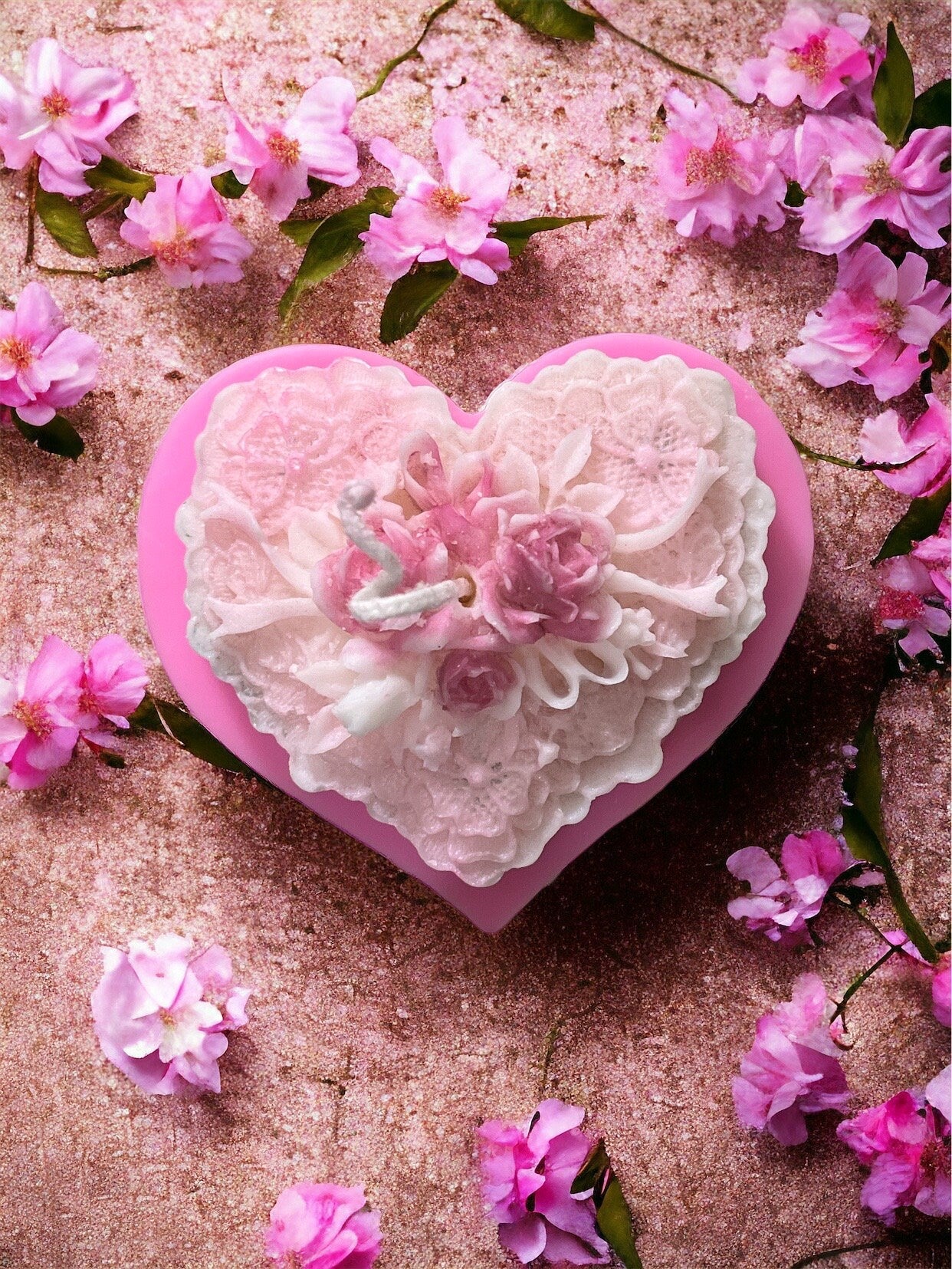 8 oz Flower Cake Pillar Candle with Lace and Roses Valentine’s GiftGifts under 25, Mother's Day gift, Birthday, Anniversary or Housewarming.