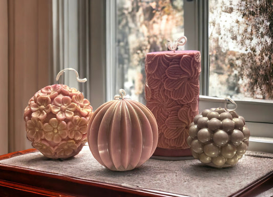 Rose Pink Pillar Candle: Floral Scented, Paraffin/Soy Wax.