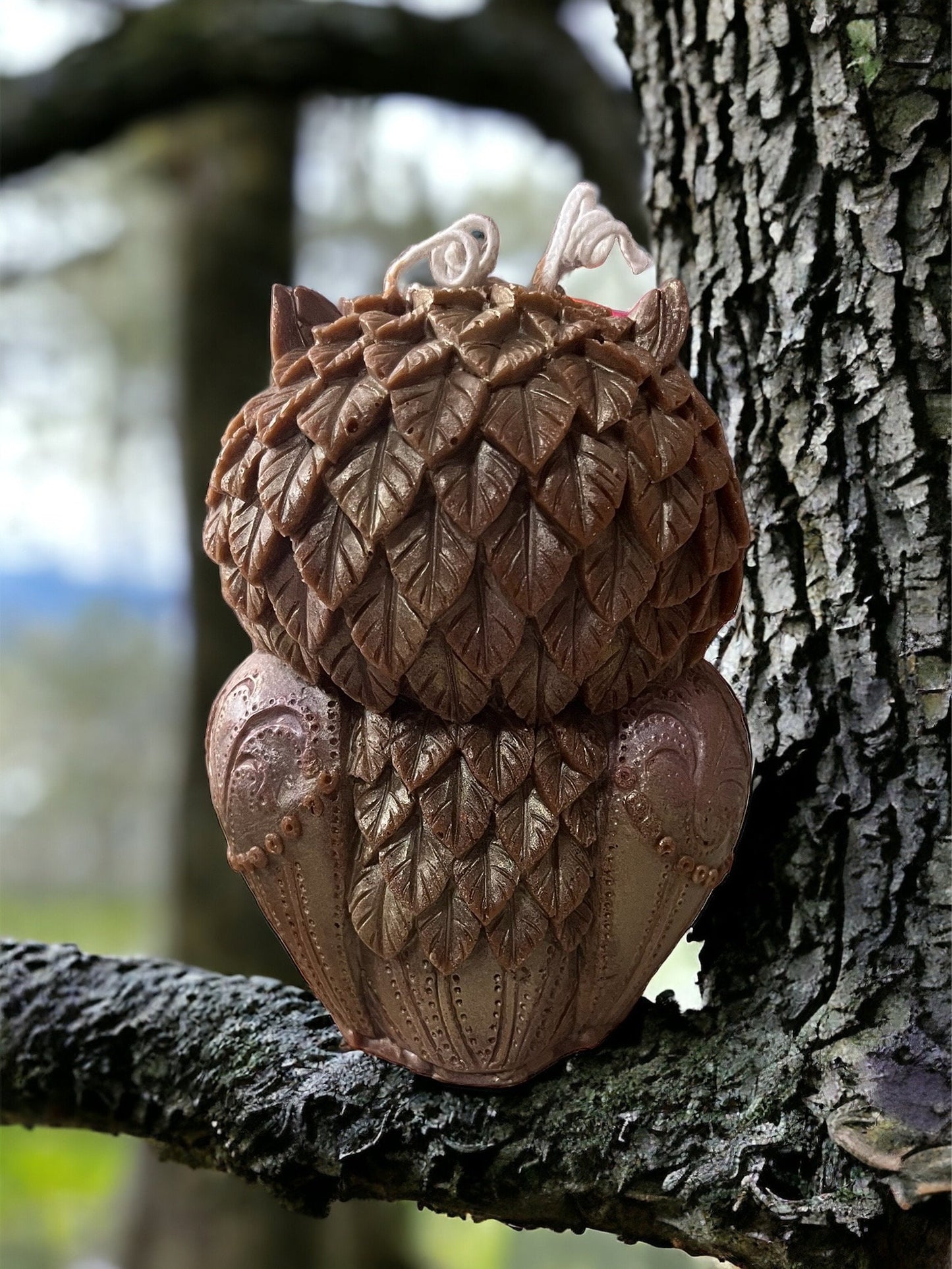 Rustic Owl Pillar Candle: 5" Decorative Animal Lover Gift.