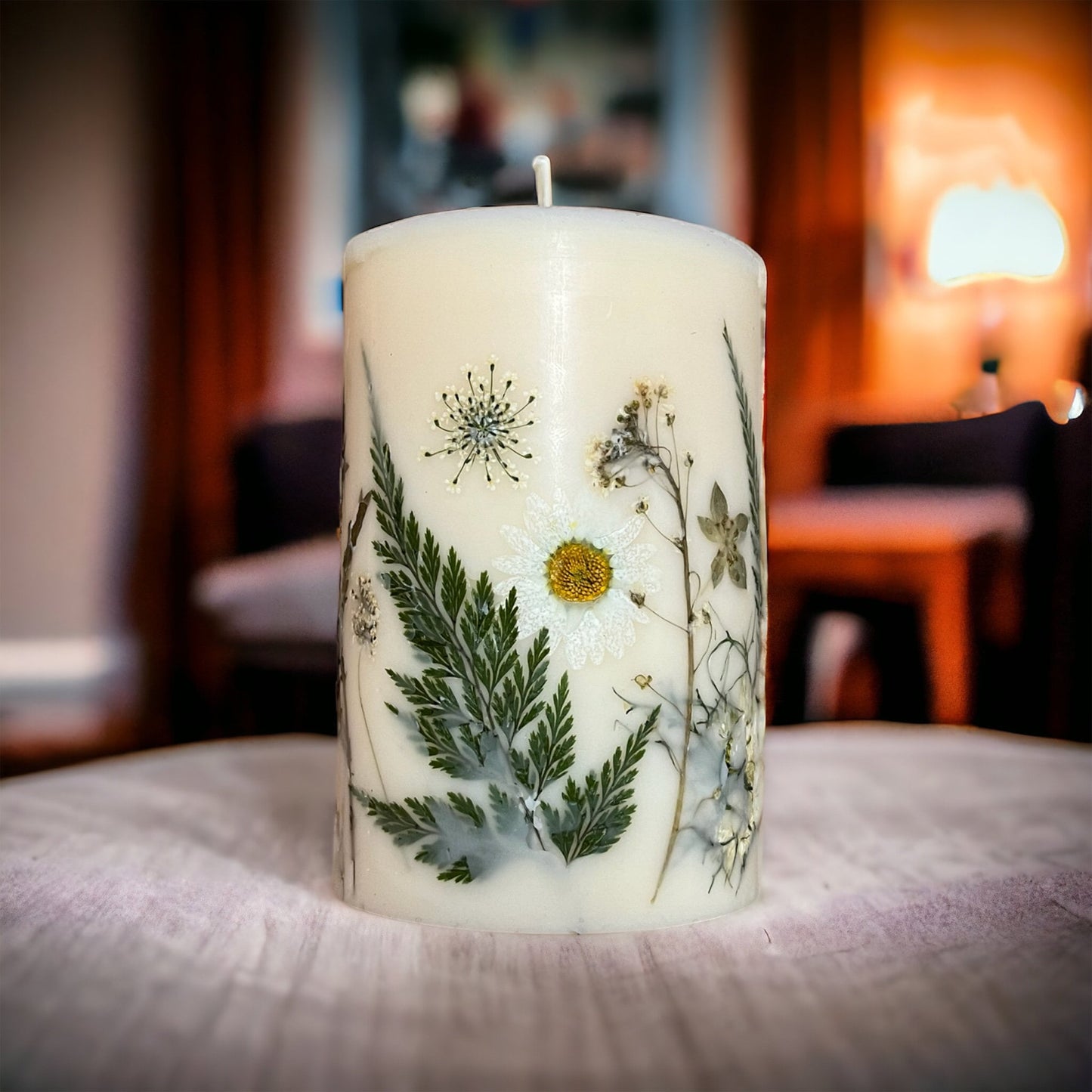 4.5 inch Handmade Decorative Botanical Pillar Candles with Real Pressed Flowers. Candle w Dried Flowers, Custom Candles Made to Order.