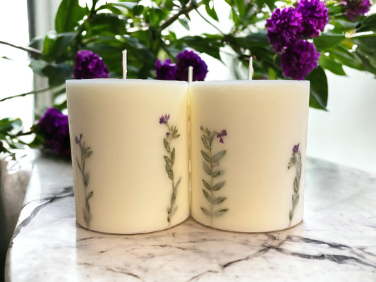 Red/Purple Fireweed Botanical Pillar Candle.  Gift Mother's Day, Birthday, Anniversary, Housewarming, Bridal, Father's Day.