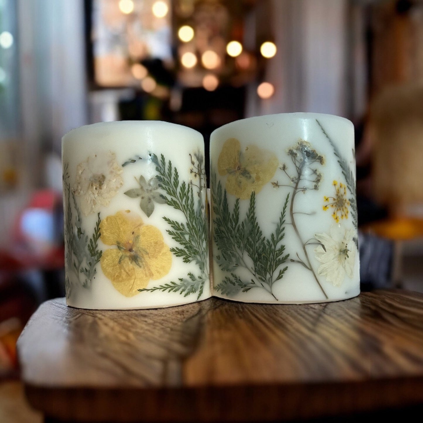 4.5 inch Handmade Decorative Botanical Pillar Candles with Real Pressed Flowers. Candle w Dried Flowers, Custom Candles Made to Order.