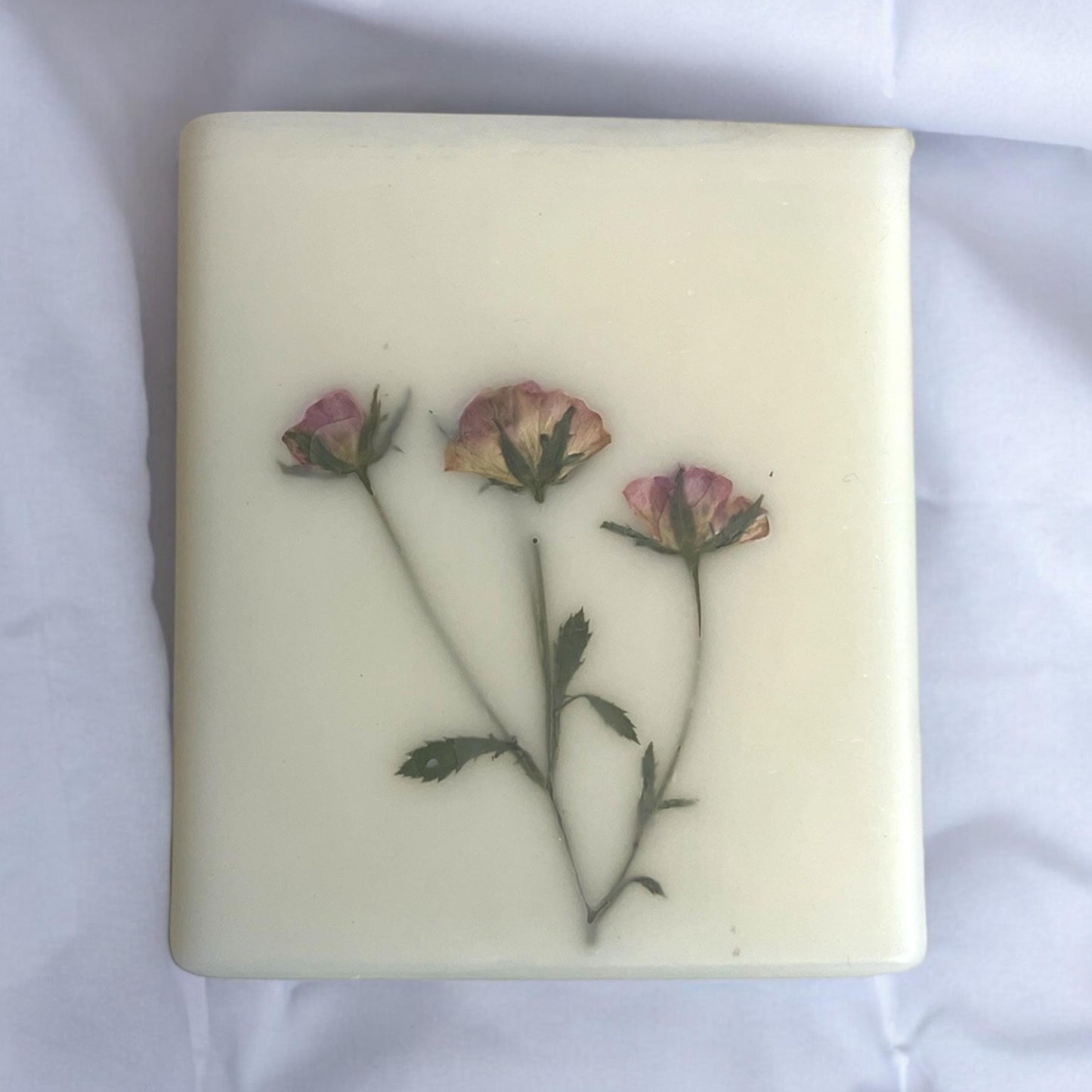 Handmade Pressed Flower Pillar Candle, Botanical Decor, 3.5 Inch Square