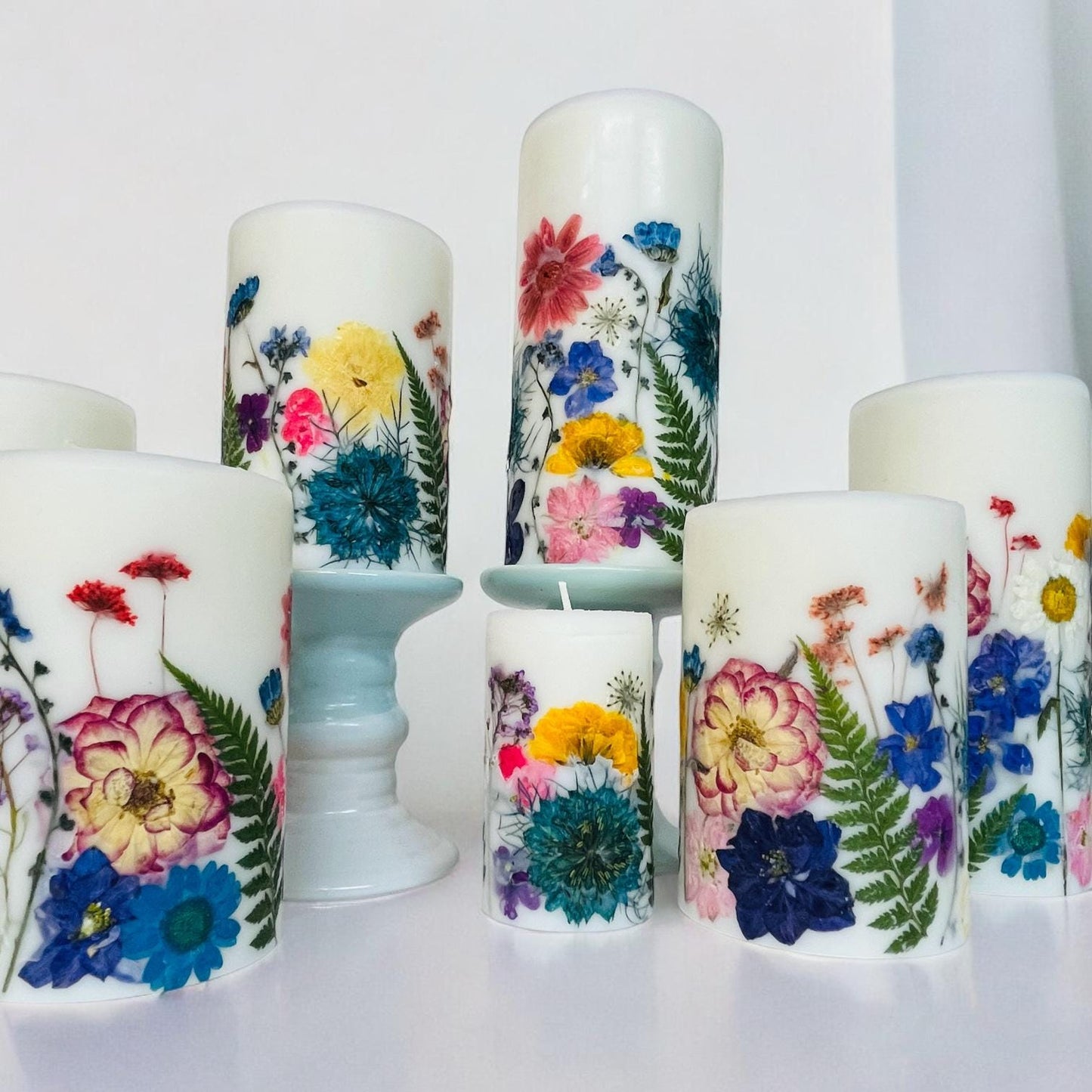 Hand Pressed Botanical Pillar Candle: Tropical Floral Design
