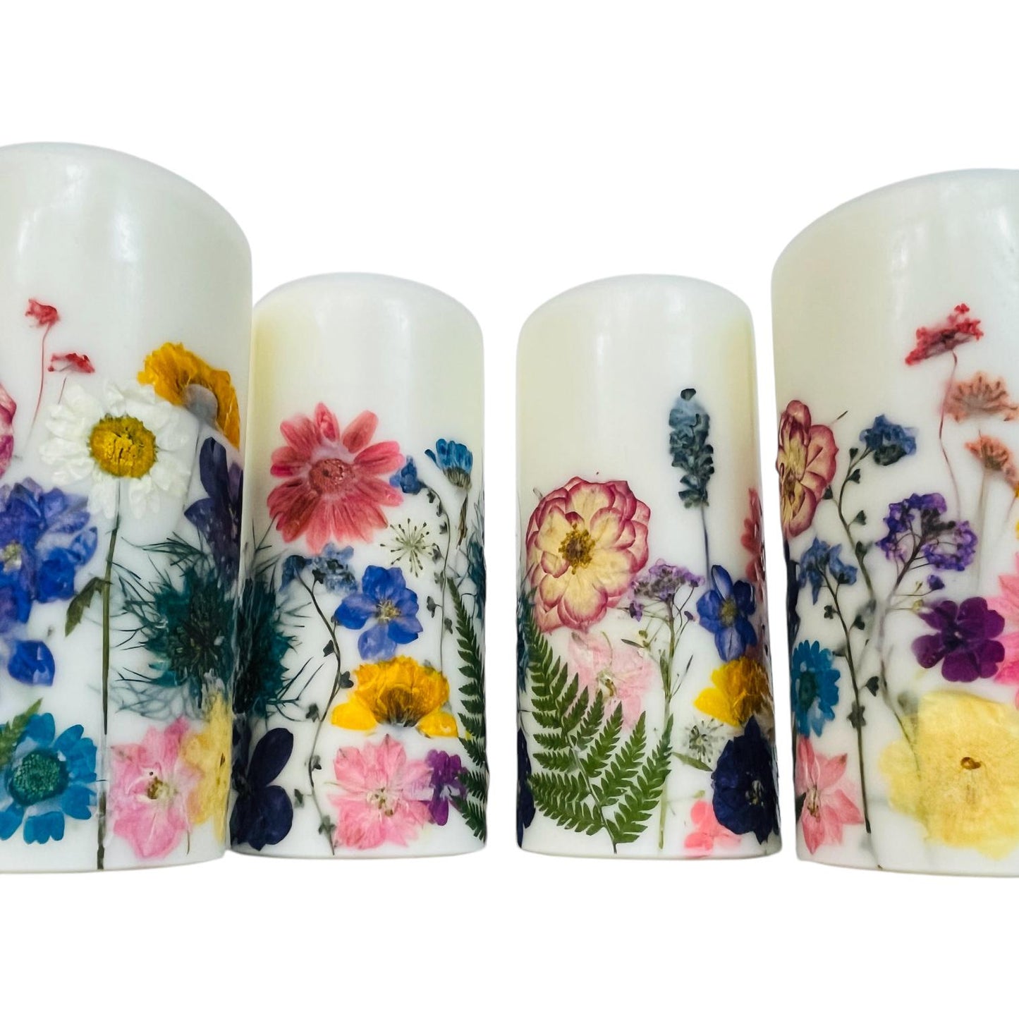 Hand Pressed Botanical Pillar Candle: Tropical Floral Design