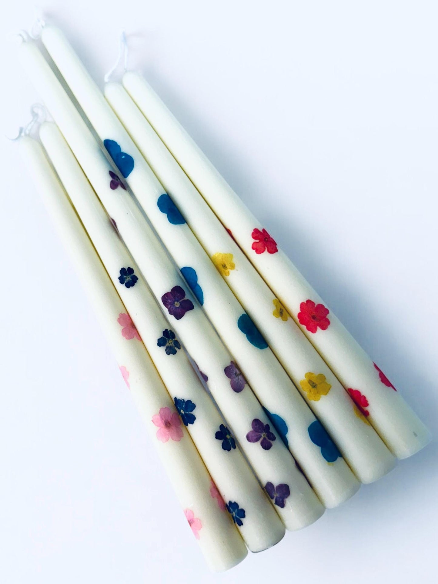 Handmade Pressed Flower Taper Candles: Botanical Wedding Decor, 12 Inch