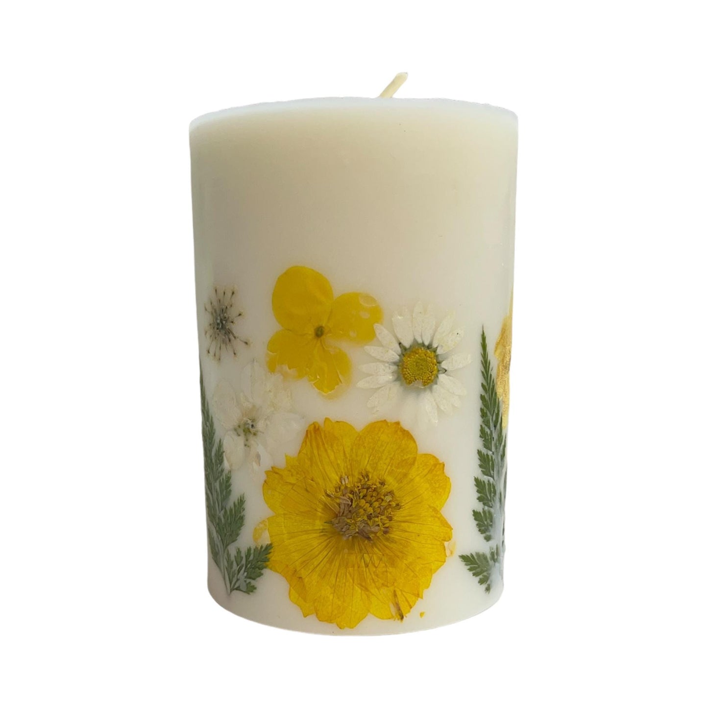 Pressed Flower Pillar Candle: 4.5 Inch Handmade Botanical Candle.
