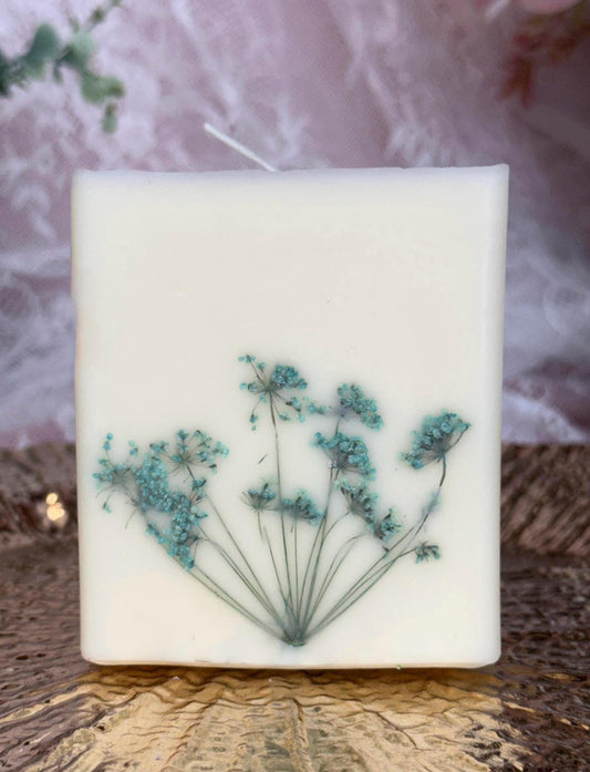 Pressed 3-inch Flower Candle: Queen Anne's Lace Botanical Pillar Candle