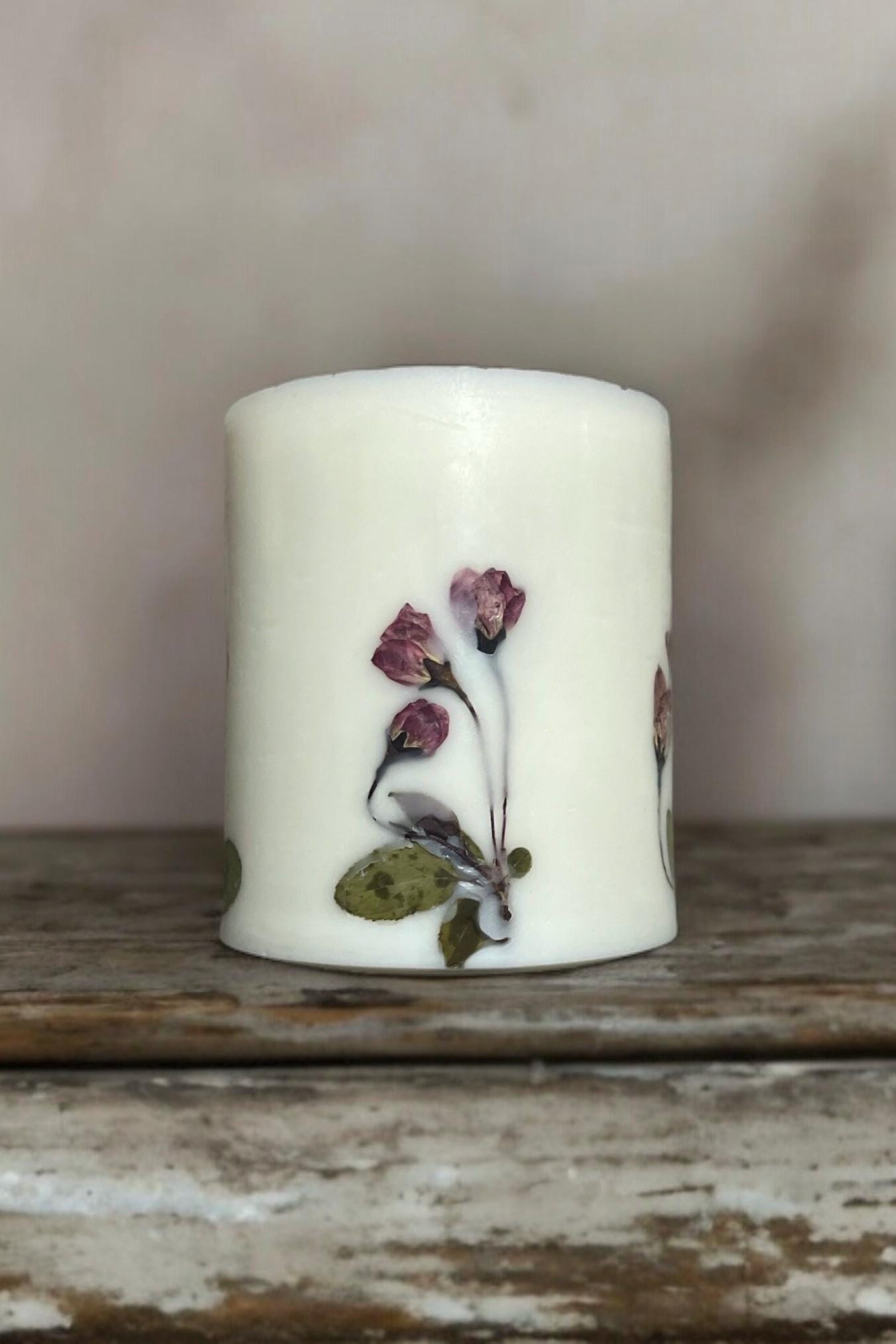 Botanical Pillar Candle: Begonia Pressed Flowers, Scented Candle