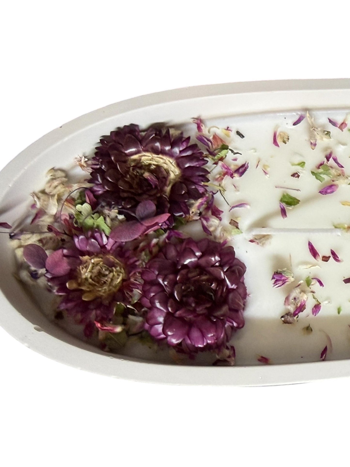 Oval Floral Scented Candle Centerpiece with Real Flowers – Modern Country Decor