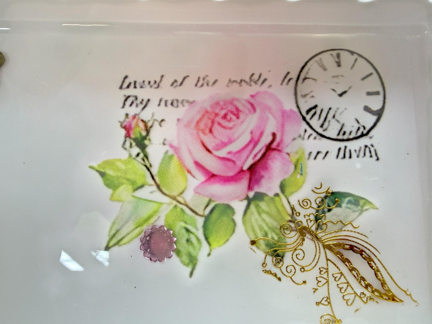 Pressed Flower Ecoresin Tray, White Floral Vanity Decor